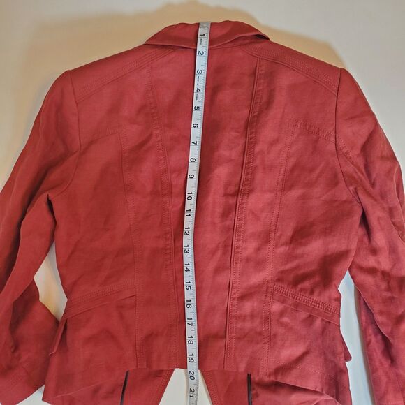 White House Black Market Women's Blazer Size 4 Rust Orange Cotton Linen Jacket - Picture 8 of 12